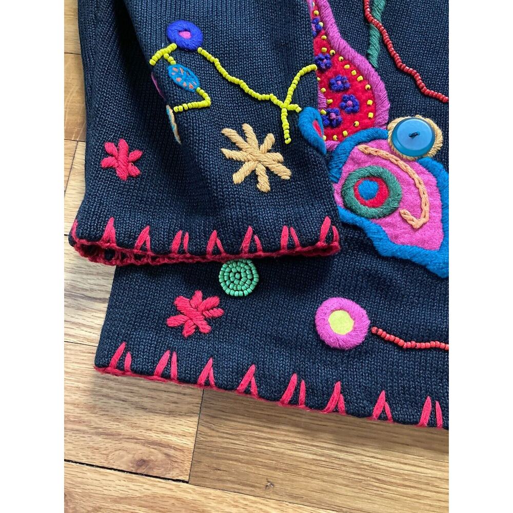 Michael Simon Vtg 1993 Embroidery Beaded Art To Wear Mrs Frizzle Sweater 2 Large - Picture 7 of 8